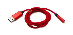 Câble USB SYSTEM-S Audio 100 cm Prise jack 3,5 mm vers fiche 2.0 type A Adaptateur AUX tressé rouge