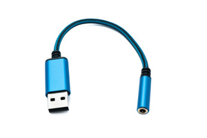 Câble USB SYSTEM-S Audio 20 cm Prise jack 3,5 mm vers fiche 2.0 type A Adaptateur AUX tressé bleu