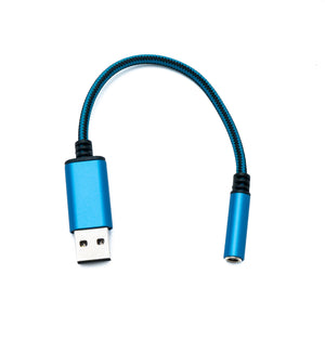 Câble USB SYSTEM-S Audio 20 cm Prise jack 3,5 mm vers fiche 2.0 type A Adaptateur AUX tressé bleu