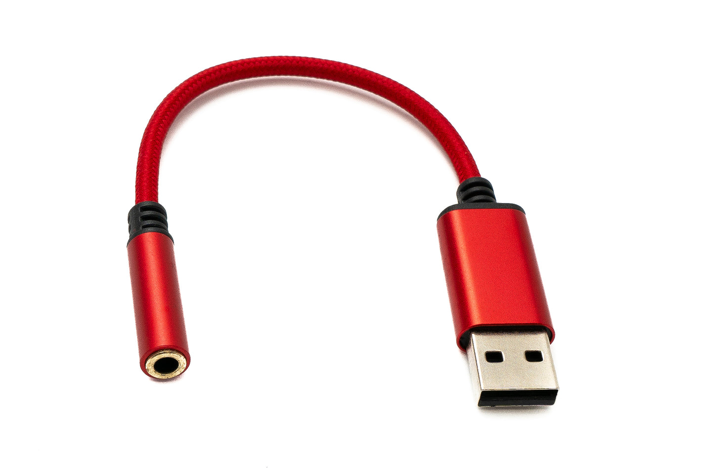 Câble USB SYSTEM-S Audio 20 cm Prise jack 3,5 mm vers fiche 2.0 type A Adaptateur AUX tressé rouge