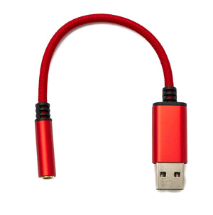 Câble USB SYSTEM-S Audio 20 cm Prise jack 3,5 mm vers fiche 2.0 type A Adaptateur AUX tressé rouge