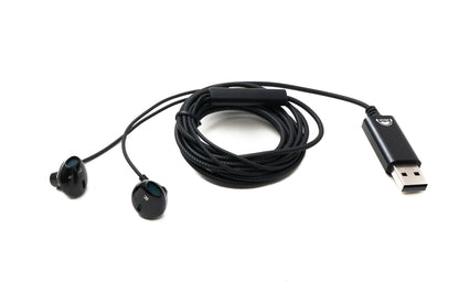 SYSTEM-S Stereo In Ear Noise Cancelling Kopfhörer 2 m USB 2.0 Lautstärkeregler Mikrofon Tasche Schwarz