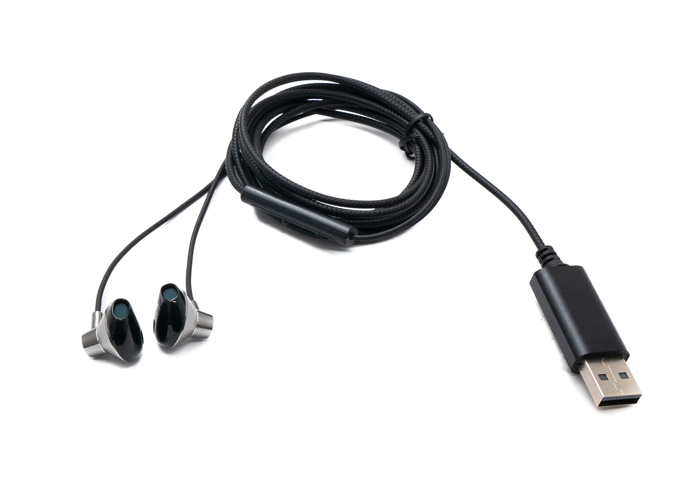 SYSTEM-S Stereo In Ear Noise Cancelling Kopfhörer 2 m USB 2.0 Lautstärkeregler Mikrofon Tasche Grau