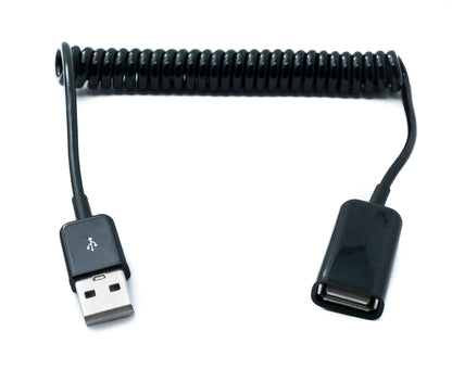 SYSTEM-S USB 2.0 Kabel 90 cm Typ A Stecker zu Buchse Spirale ausziehbar in Schwarz