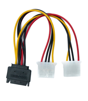 SYSTEM-S Y SATA Kabel 20 cm 15 Pin Stecker zu 2x Molex LP4 IDE 4Pin Buchse