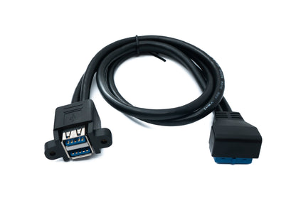 SYSTEM-S USB 3.0 Kabel 50 cm 20 Pin zu 2x Typ A Buchse Panel Mount Winkel Down Angled