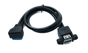SYSTEM-S USB 3.0 Kabel 50 cm 20 Pin zu 2x Typ A Buchse Panel Mount Winkel Up Angled