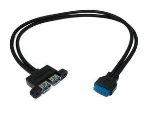 SYSTEM-S USB 3.0 Kabel 50 cm 20 Pin zu 2x Typ A Buchse Panel Mount 5 Gbit/s 100W