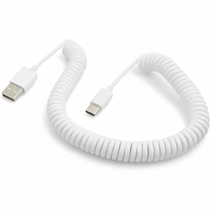 System-S spiral cable USB-C to USB-A (USB 2.0 compatible), 100–200 cm, white