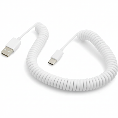 System-S spiral cable USB-C to USB-A (USB 2.0 compatible), 100–200 cm, white