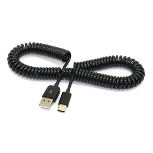 SYSTEM-S USB Type C 3.1 zu USB 2.0 Spiralkabel Datenkabel Ladekabel Adapter Kabel 100-200 cm schwarz