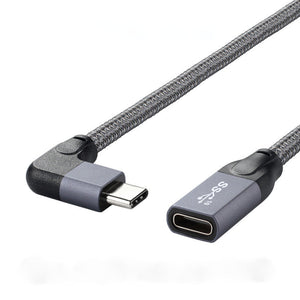 USB 3.1 Gen 2 Cable 100cm Type C Male to Female Braided Angle Adapter Gray
