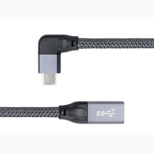 Câble USB 3.1 Gen 2 100 cm Type C mâle vers femelle adaptateur d'angle tressé gris