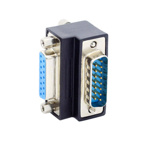 SYSTEM-S DB15 Adapter DSUB 15 Pin Stecker zu Buchse 90° Winkel Schraube Kabel in Schwarz