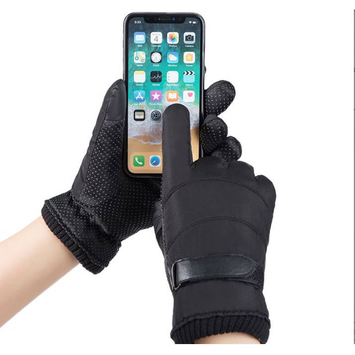 SYSTEM-S Anti-Slip Gloves made of Polyester for Smartphones Touch Screens Black