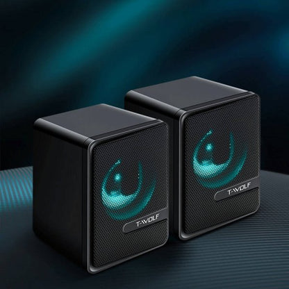 SYSTEM-S Lautsprecher Stereo Subwoofer Audio 3.5 mm AUX Klinke mit RGB LED in Schwarz