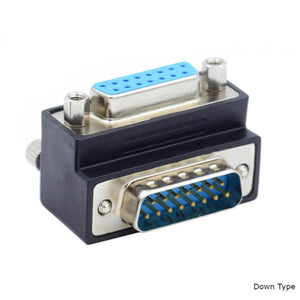 SYSTEM-S DB15 Adapter DSUB 15 Pin Stecker zu Buchse 90° Winkel Schraube Kabel in Schwarz