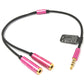 Cable Y de audio SYSTEM-S de 30 cm con conector auxiliar estéreo de 3,5 mm macho a 2 adaptadores hembra, color negro