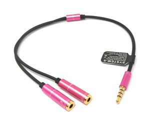 Cable Y de audio SYSTEM-S de 30 cm con conector auxiliar estéreo de 3,5 mm macho a 2 adaptadores hembra, color negro