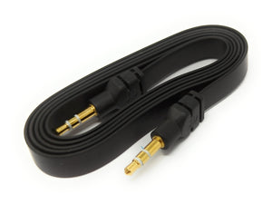SYSTEM-S Audio Kabel 100 cm Stereo AUX Klinke 3,5 mm Stecker zu Stecker flach in Schwarz
