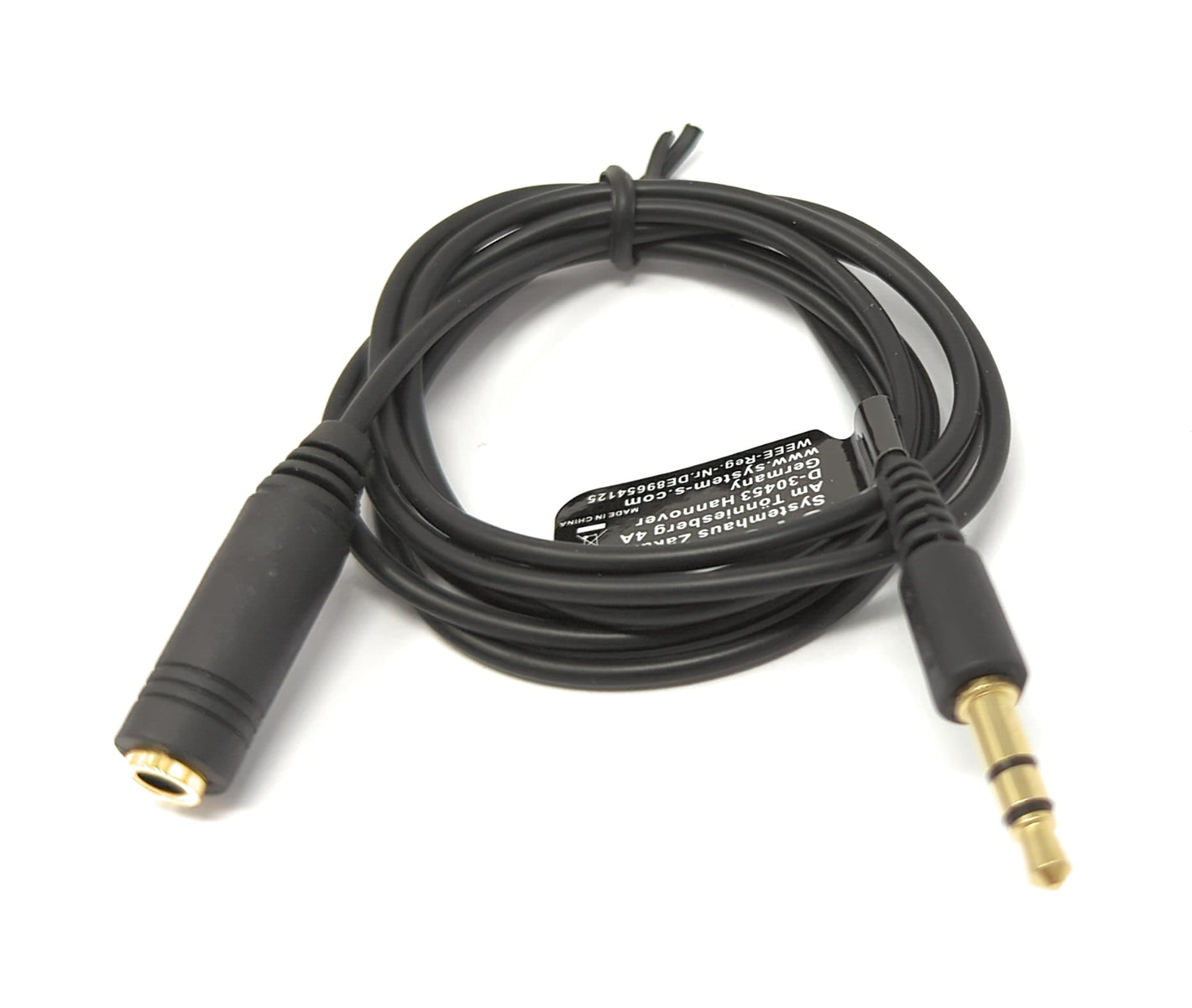 Cable de audio SYSTEM-S de 15 cm estéreo AUX jack 3,5 mm macho a hembra en color negro