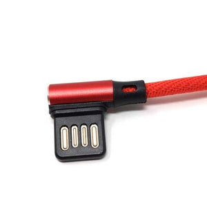 SYSTEM-S Micro USB cable nylon left angled to reversible USB interface type A in red 29 cm