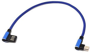 SYSTEM-S Micro USB cable nylon left angled to reversible USB interface type A in blue 29 cm