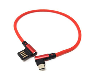 SYSTEM-S Micro USB cable nylon left angled to reversible USB interface type A in red 29 cm