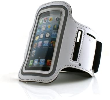 System-S Sport Armband Tasche Schutz Hülle Etui Case für Jogging Fitnessstudio Weiß für Apple iPhone 5