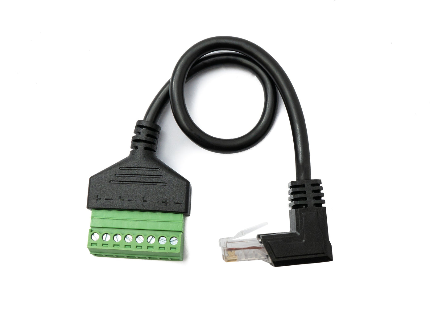 SYSTEM-S LAN Kabel 30 cm RJ45 Stecker zu 8 pin Terminalblock Winkel Adapter in Schwarz