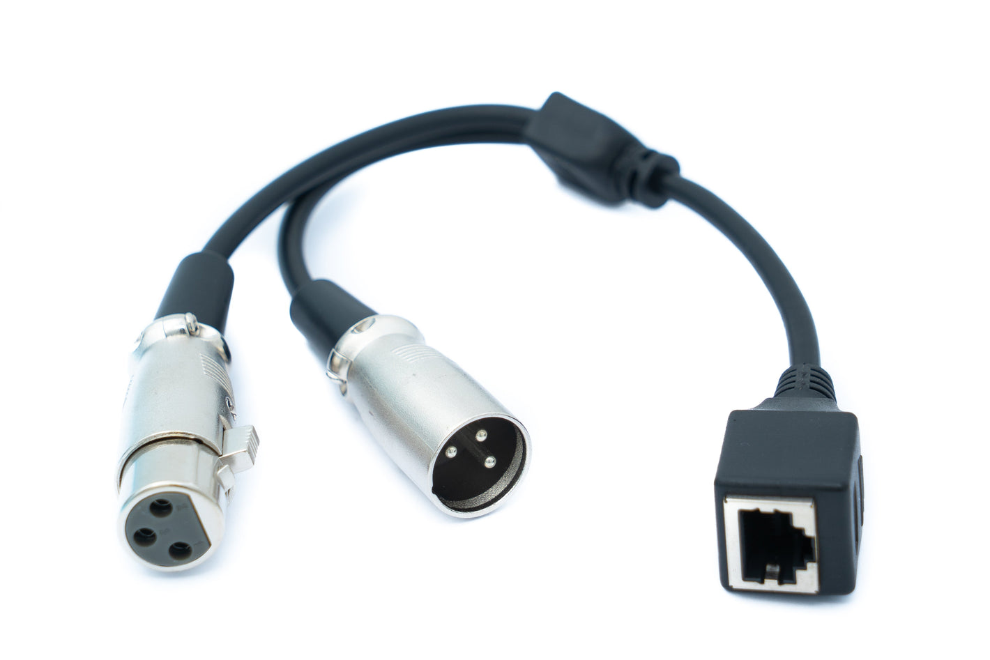 Cavo XLR Y da 30 cm, 2x prese a 3 poli su adattatore per prese RJ45 in nero