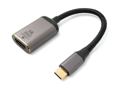 SYSTEM-S USB4 Kabel 10 cm Typ C Stecker zu HDMI 2.1 Buchse 40 Gbit/s USB 4.0 geflochten