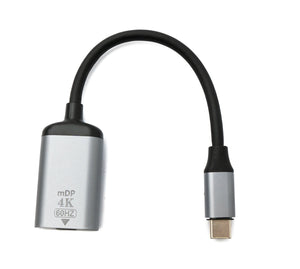 Câble SYSTEM-S DisplayPort 19 cm Mini DP Femelle vers USB 3.1 Type C Mâle Adaptateur 4K Gris