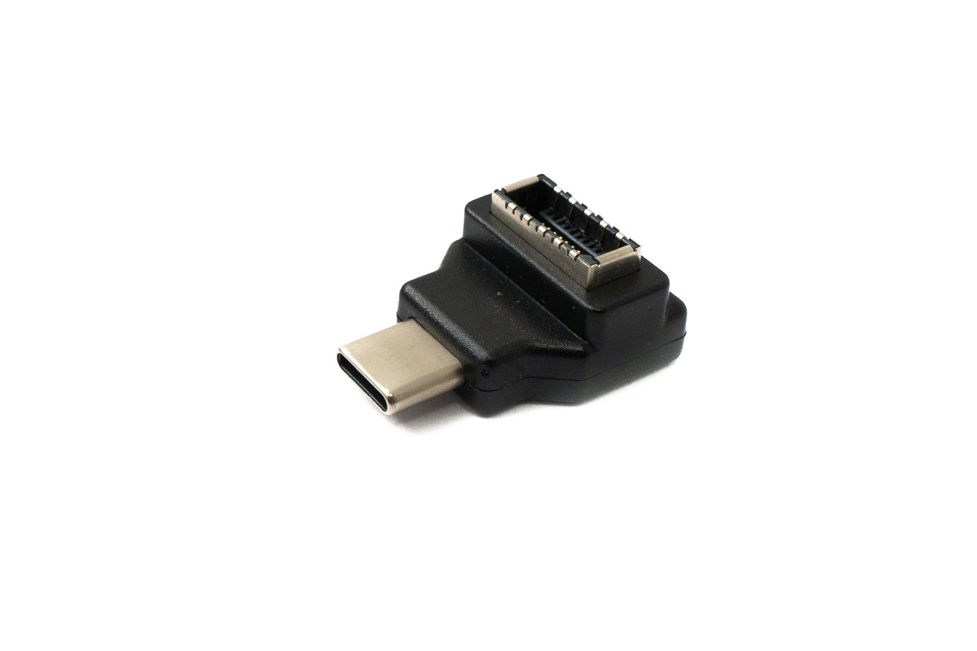 Adaptador USB 3.1 SYSTEM-S tipo E hembra a adaptador tipo C macho en ángulo en negro