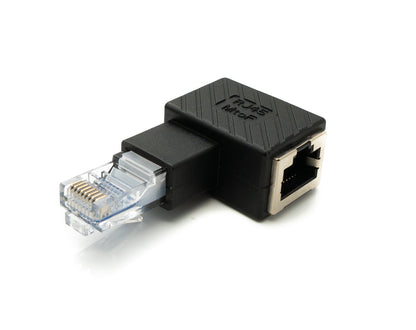 Adaptador LAN SYSTEM-S Cable adaptador Ethernet RJ45 macho a hembra en ángulo en color negro