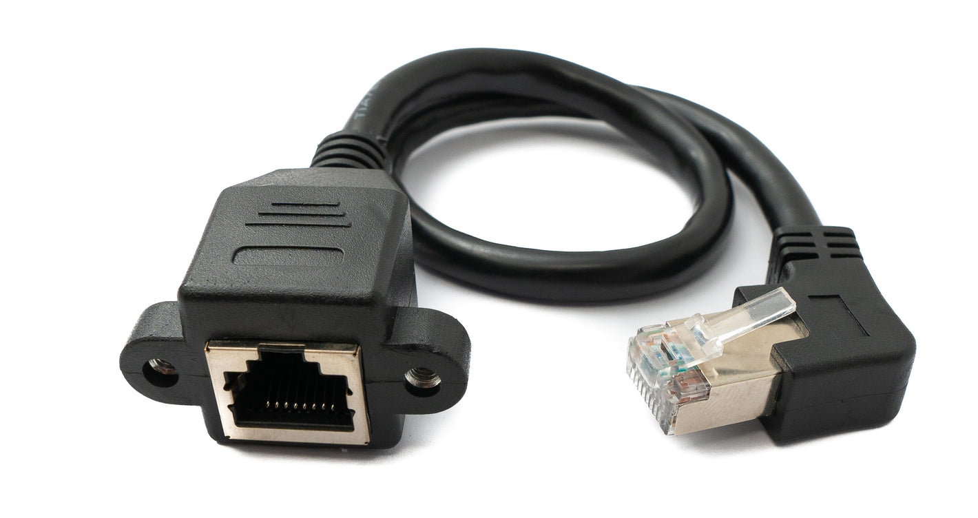 SYSTEM-S LAN Kabel 30 cm 8P8C Stecker zu Buchse Winkel Schraube Adapter in Schwarz