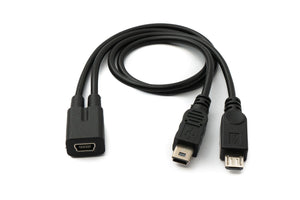 SYSTEM-S USB 2.0 Y Kabel 30 cm Mini B Buchse zu Stecker + Micro B Stecker Adapter Schwarz