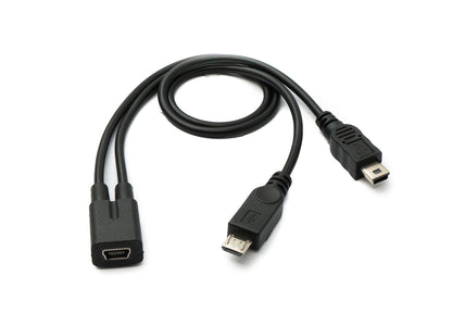 SYSTEM-S USB 2.0 Y Kabel 30 cm Mini B Buchse zu Stecker + Micro B Stecker Adapter Schwarz