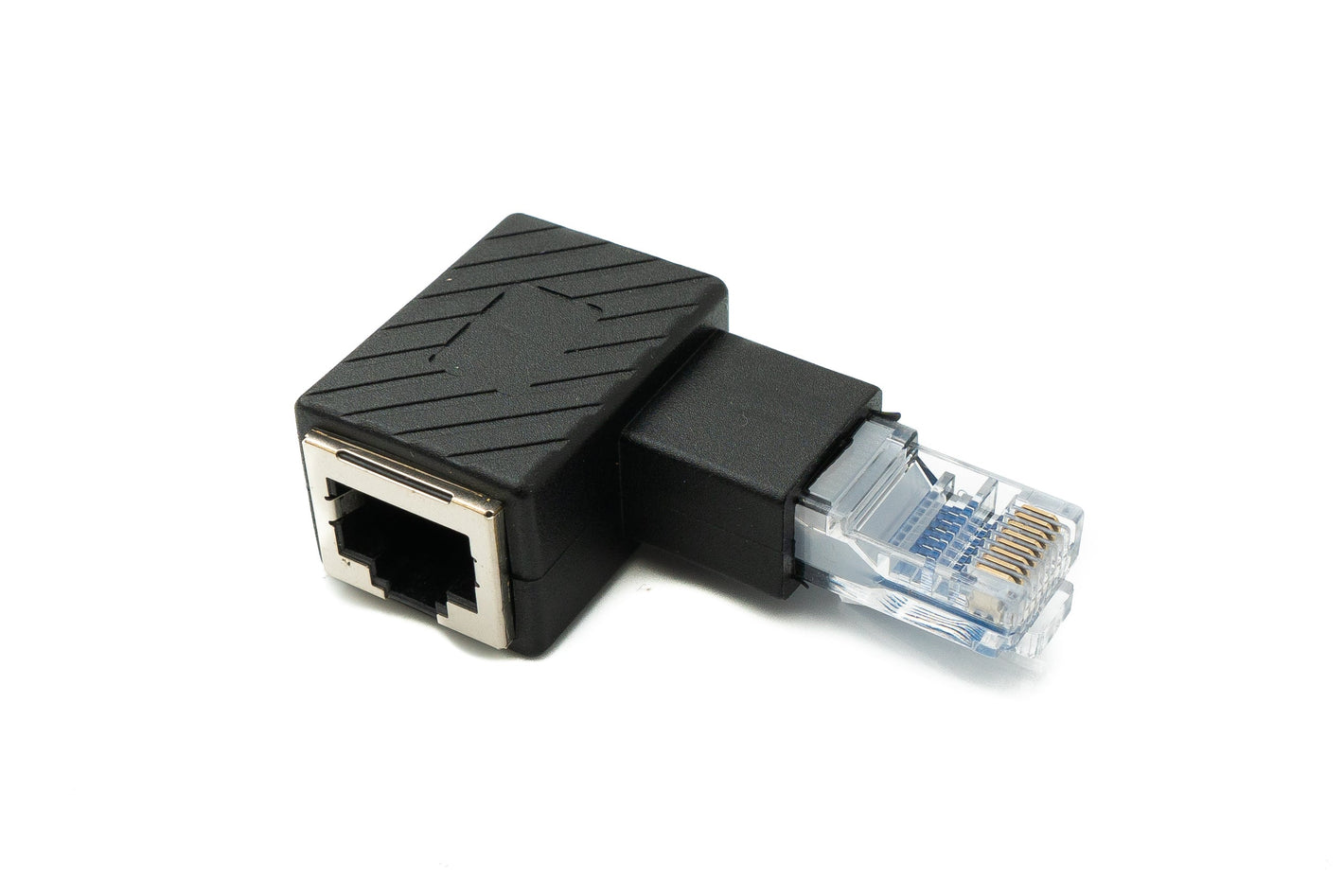 Adaptador LAN SYSTEM-S Cable adaptador Ethernet RJ45 macho a hembra en ángulo en color negro