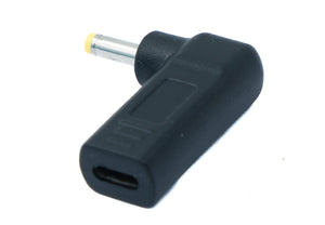 Adaptador USB 3.1 tipo C hembra a DC 19V 4.0 x 1.7 mm macho angular en color negro