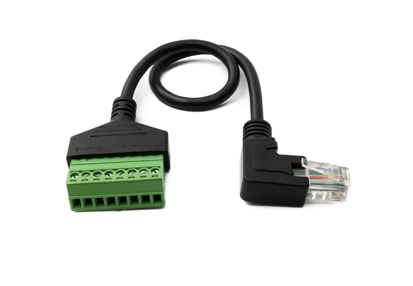 SYSTEM-S LAN Kabel 30 cm RJ45 Stecker zu 8 pin Terminalblock Winkel Adapter in Schwarz