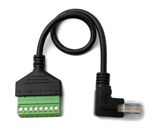 Cavo LAN da 30 cm con spina RJ45 e adattatore angolare per morsettiera a 8 pin in nero