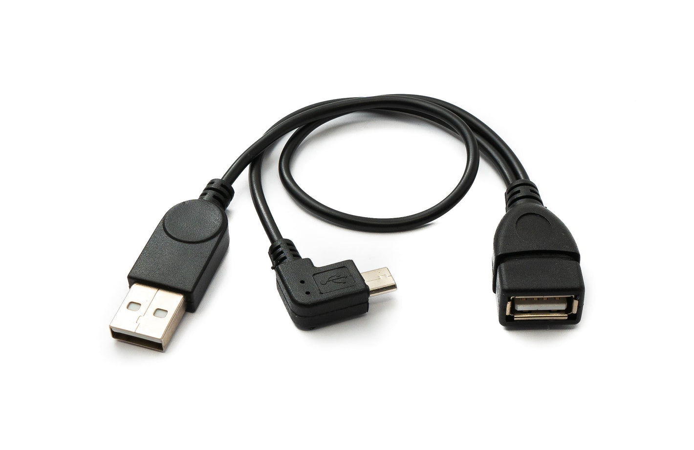 SYSTEM-S USB 2.0 Y Kabel 30 cm Micro B Stecker & Typ A Stecker zu A Buchse Winkel Schwarz