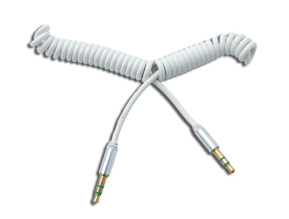 SYSTEM-S Audio Kabel 150 cm 3,5 mm Stereo Klinke Stecker zu Stecker Spirale in Weiß