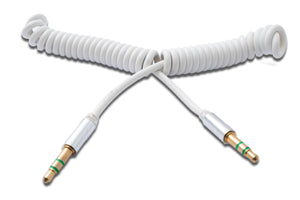 SYSTEM-S Audio Cable 150 cm 3.5 mm stereo jack plug to plug spiral in white