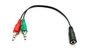 Cable Y de audio SYSTEM-S de 20 cm, conector auxiliar estéreo de 3,5 mm hembra a 2 adaptadores macho, negro