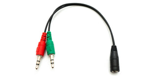 Cable Y de audio SYSTEM-S de 20 cm, conector auxiliar estéreo de 3,5 mm hembra a 2 adaptadores macho, negro