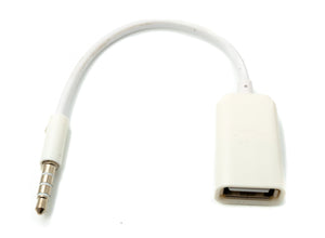 Câble USB SYSTEM-S Audio 15 cm fiche jack 3,5 mm vers prise 2.0 Type A AUX en blanc