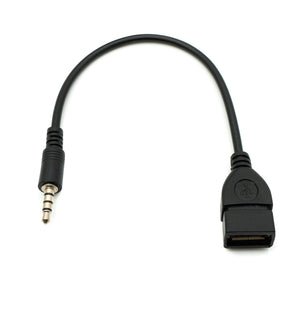 Cable USB de Audio SYSTEM-S de 20 cm con conector jack de 3,5 mm a toma 2.0 tipo A AUX en negro