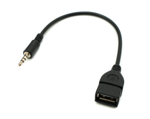 Cable USB de Audio SYSTEM-S de 20 cm con conector jack de 3,5 mm a toma 2.0 tipo A AUX en negro